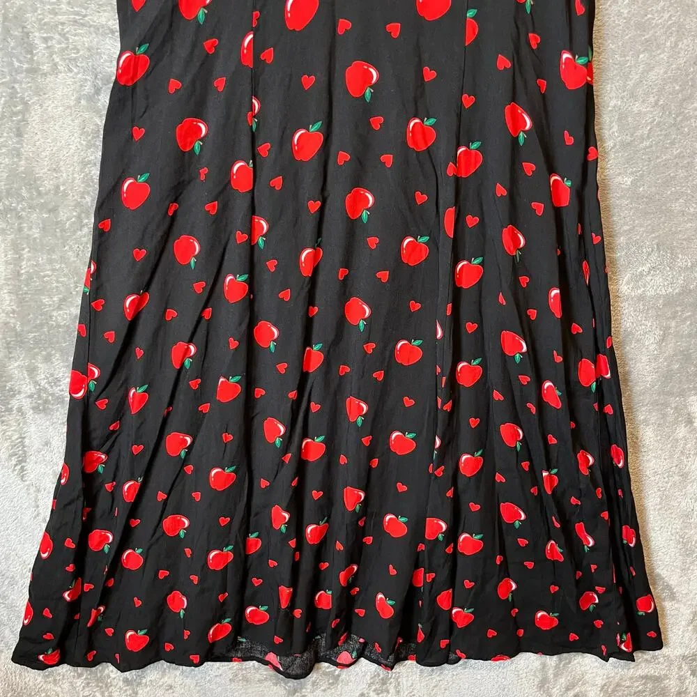 Modcloth X Collectif Gwendolyn Love Apples Tea Dress Size Small Black Red New - Picture 3 of 9